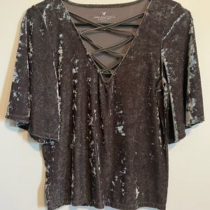 Crushed Velvet Lace-up Top